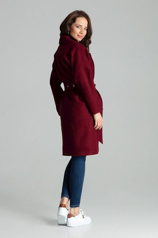 Elegant Long Coat with Metal-Detail Belt – Spago Fall Collection