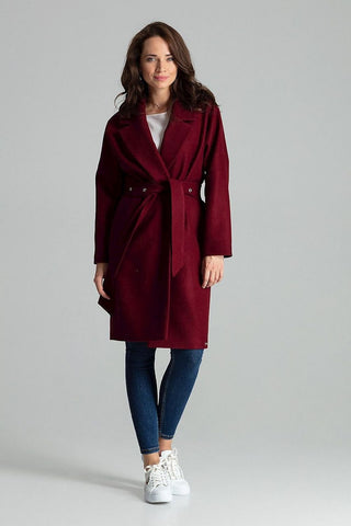 Elegant Long Coat with Metal-Detail Belt – Spago Fall Collection