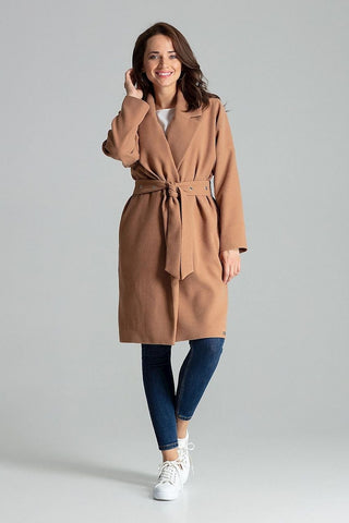 Elegant Long Coat with Metal-Detail Belt – Spago Fall Collection