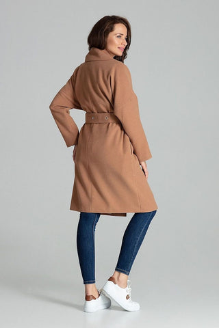 Elegant Long Coat with Metal-Detail Belt – Spago Fall Collection