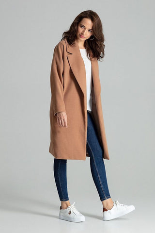 Elegant Long Coat with Metal-Detail Belt – Spago Fall Collection